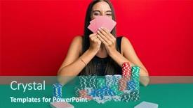  Presentation with playing cards - Audience pleasing PPT theme consisting of young-hispanic-woman-playing-gambling backdrop and a ocean colored foreground