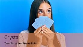  Presentation with playing cards - Audience pleasing presentation theme consisting of young-hispanic-woman-playing-gambling backdrop and a coral colored foreground