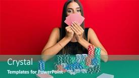  Presentation with playing cards - Cool new slide set with young-hispanic-woman-playing-gambling backdrop and a ocean colored foreground