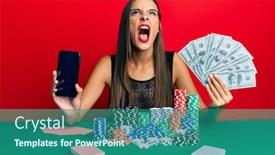  Presentation with poker - Presentation design having young-hispanic-woman-playing-poker background and a ocean colored foreground