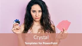  Presentation with playing cards - PPT layouts with young-hispanic-woman-playing-poker background and a coral colored foreground