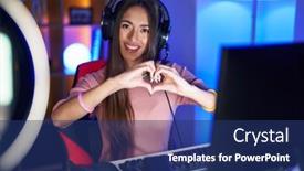  Presentation with video games playing - PPT layouts consisting of young-hispanic-woman-playing-video background and a ocean colored foreground