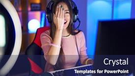  Presentation with confident young hispanic woman - Presentation with young-hispanic-woman-playing-video background and a  colored foreground