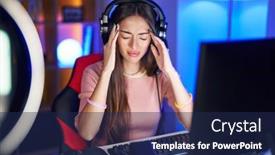  Presentation with video games playing - Slides enhanced with young-hispanic-woman-playing-video background and a  colored foreground