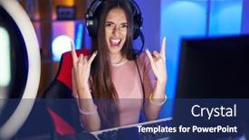  Presentation with rock music - PPT layouts featuring young-hispanic-woman-playing-video background and a  colored foreground