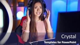  Presentation with deaf - Presentation design featuring young-hispanic-woman-playing-video background and a  colored foreground