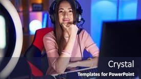  Presentation with confident young hispanic woman - Theme consisting of young-hispanic-woman-playing-video background and a  colored foreground