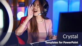  Presentation with video games playing - PPT theme consisting of young-hispanic-woman-playing-video background and a  colored foreground