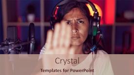  Presentation with defense - Presentation design enhanced with young-hispanic-woman-playing-video background and a  colored foreground