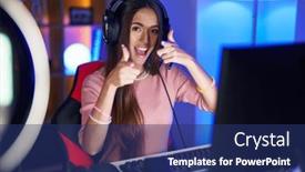  Presentation with video games playing - PPT theme consisting of young-hispanic-woman-playing-video background and a  colored foreground