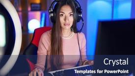  Presentation with video games playing - Slide deck featuring young-hispanic-woman-playing-video background and a  colored foreground