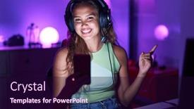  Presentation with video games playing - Presentation theme having young-hispanic-woman-playing-video background and a wine colored foreground