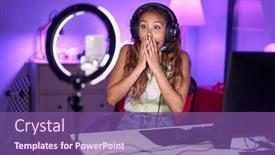 Presentation with video games playing - Theme consisting of young-hispanic-woman-playing-video and a violet colored foreground