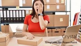  Presentation with face pain - Slide deck featuring young-hispanic-woman-preparing-order background and a  colored foreground