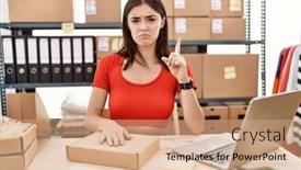  Presentation with order - Theme consisting of young-hispanic-woman-preparing-order background and a coral colored foreground