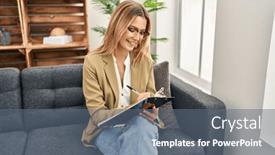  Presentation with mental - Presentation theme enhanced with young-hispanic-woman-psychologist-writing background and a ocean colored foreground