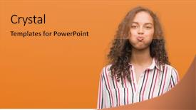  Presentation with beautiful hispanic woman - Colorful theme enhanced with young hispanic woman puffing cheeks backdrop and a gold colored foreground