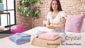  Presentation with hispanic - Presentation theme having young-hispanic-woman-putting-used background and a lemonade colored foreground