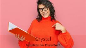  Presentation with book glasses - Colorful PPT theme enhanced with young-hispanic-woman-reading backdrop and a red colored foreground