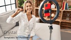  Presentation with recording - Presentation theme having young-hispanic-woman-recording-menstrual background and a soft green colored foreground