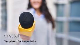  Presentation with working woman - PPT layouts enhanced with young-hispanic-woman-reporter-working background and a light gray colored foreground