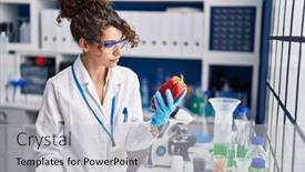  Presentation with scientist - Slide set having young-hispanic-woman-scientist-analysing background and a  colored foreground