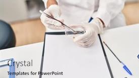  Presentation with sample - Presentation design enhanced with young-hispanic-woman-scientist-holding background and a white colored foreground