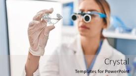  Presentation with zoom - Presentation having young-hispanic-woman-scientist-looking background and a soft green colored foreground