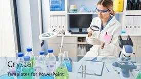  Presentation with sample - Presentation enhanced with young-hispanic-woman-scientist-looking background and a light blue colored foreground