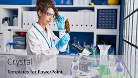  Presentation with confident young hispanic woman - PPT theme with young-hispanic-woman-scientist-smiling background and a light gray colored foreground