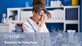  Presentation with stressed - PPT theme featuring young-hispanic-woman-scientist-stressed background and a seafoam green colored foreground