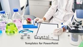  Presentation with report writing social mediaa - PPT layouts enhanced with young-hispanic-woman-scientist-weighing background and a light gray colored foreground