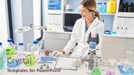  Presentation with report writing social mediaa - Presentation consisting of young-hispanic-woman-scientist-weighing background and a lemonade colored foreground