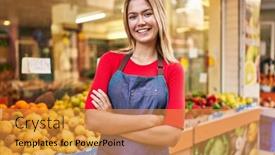  Presentation with young sing woman singing young - Presentation consisting of young-hispanic-woman-shop-assistant background and a gold colored foreground