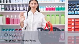  Presentation with confident young hispanic woman - Presentation theme consisting of young-hispanic-woman-shopping background and a  colored foreground