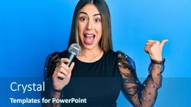  Presentation with drops for hindi song - PPT theme consisting of young-hispanic-woman-singing-song background and a ocean colored foreground