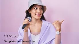  Presentation with hispanic - Slides featuring young-hispanic-woman-singing-song background and a light blue colored foreground