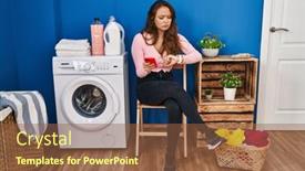  Presentation with confident young hispanic woman - Slide deck enhanced with young-hispanic-woman-sitting-waiting background and a tawny brown colored foreground