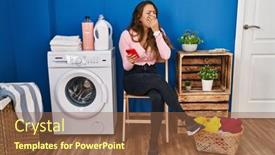  Presentation with waiting - Presentation theme consisting of young-hispanic-woman-sitting-waiting background and a  colored foreground