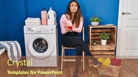  Presentation with forefinger - Slides having young-hispanic-woman-sitting-waiting background and a tawny brown colored foreground