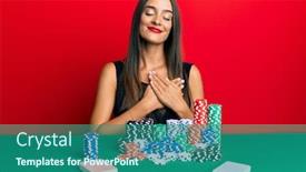  Presentation with poker - Presentation theme enhanced with young-hispanic-woman-sitting background and a ocean colored foreground