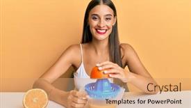  Presentation with standing sitting - Amazing PPT theme having young-hispanic-woman-sitting backdrop and a coral colored foreground