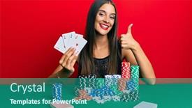  Presentation with playing cards - Audience pleasing slide deck consisting of young-hispanic-woman-sitting backdrop and a ocean colored foreground
