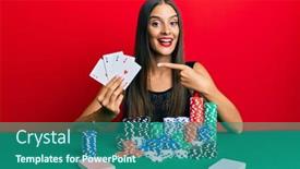  Presentation with playing cards - Cool new slides with young-hispanic-woman-sitting backdrop and a ocean colored foreground
