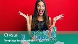  Presentation with poker - Colorful presentation theme enhanced with young-hispanic-woman-sitting backdrop and a ocean colored foreground