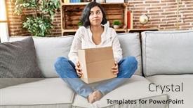  Presentation with hispanic - Slide deck having young-hispanic-woman-sitting background and a  colored foreground