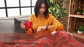  Presentation with confident young hispanic woman - PPT theme with young-hispanic-woman-sitting background and a red colored foreground