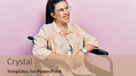  Presentation with confident young hispanic woman - Slide deck having young-hispanic-woman-sitting background and a  colored foreground