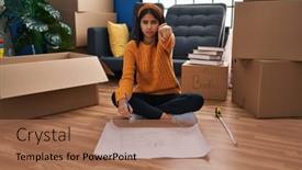  Presentation with confident young hispanic woman - PPT theme consisting of young-hispanic-woman-sitting background and a  colored foreground