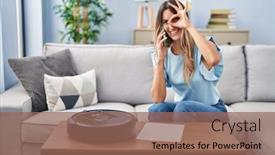  Presentation with robot eye - Presentation having young-hispanic-woman-sitting background and a violet colored foreground